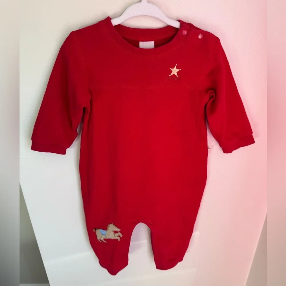 Oshkosh Baby Vintage Red Horse Themed Footie Size 12M